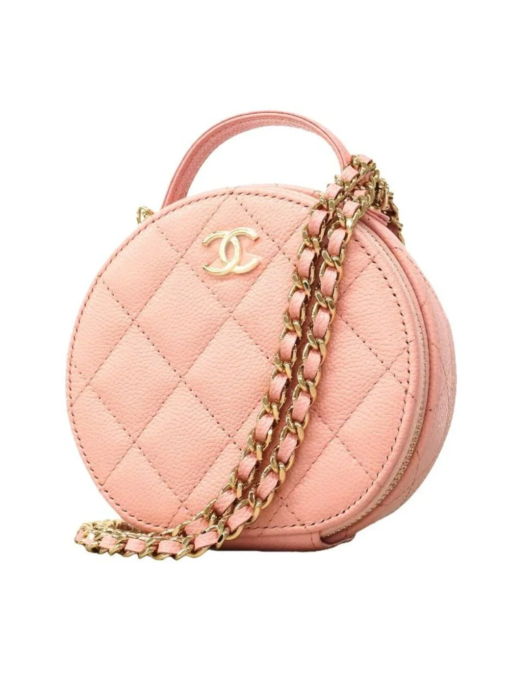 Chanel Handbag Quilted Caviar Leather Pink Champagne Gold 2-Way Bag